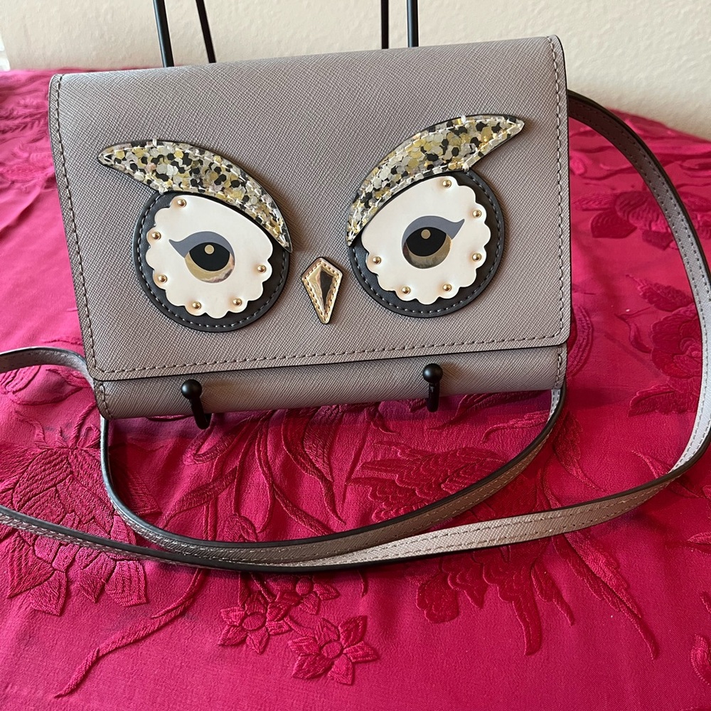 KATE SPADE Gray Owl Design Crossbody Bag Chi Omega